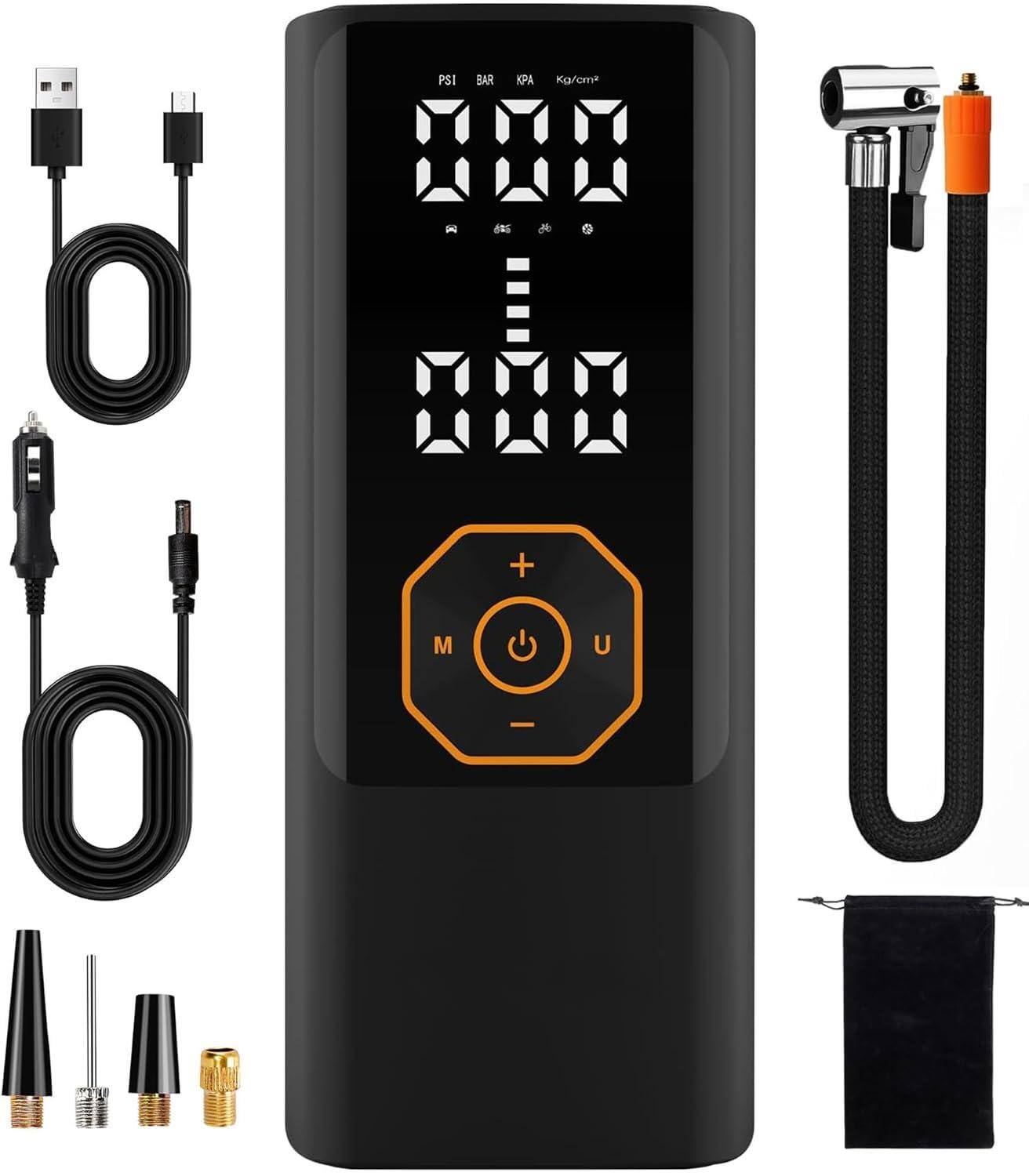 JETRANSPORT - Tire Inflator Portable Air Compressor-air Pump 150psi Cordless Electric For Car Bike Ball With Gauge Dual-u - Orange