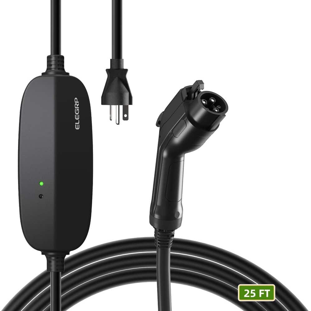 Front. ELEGRP - ELEGRP Level 1/2 EV Charger 16 Amp, Portable EV Charger 240V for BEVs/PHEVs w/25FT Cable,NEMA 6-20 & 5-15 Adapter - Black.