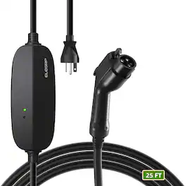 ELEGRP - Level 1/2 EV Charger 16 Amp, Portable EV Charger 240V for BEVs/PHEVs w/25FT Cable,NEMA 6-20 & 5-15 Adapter - Black