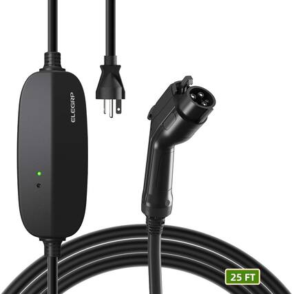 Front. ELEGRP - ELEGRP Level 1/2 EV Charger 16 Amp, Portable EV Charger 240V for BEVs/PHEVs w/25FT Cable,NEMA 6-20 & 5-15 Adapter - Black.