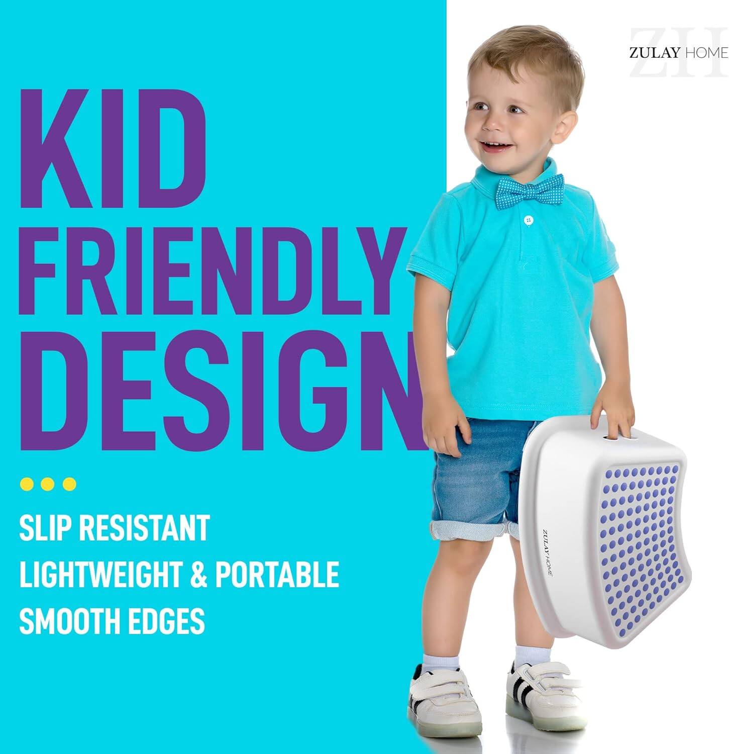 Left. Zulay Kitchen - Zulay Home Step Stools for Kids - Toddler Step Stool for Bathroom Sink with Anti-Slip Surface & Base - Dark Blue.