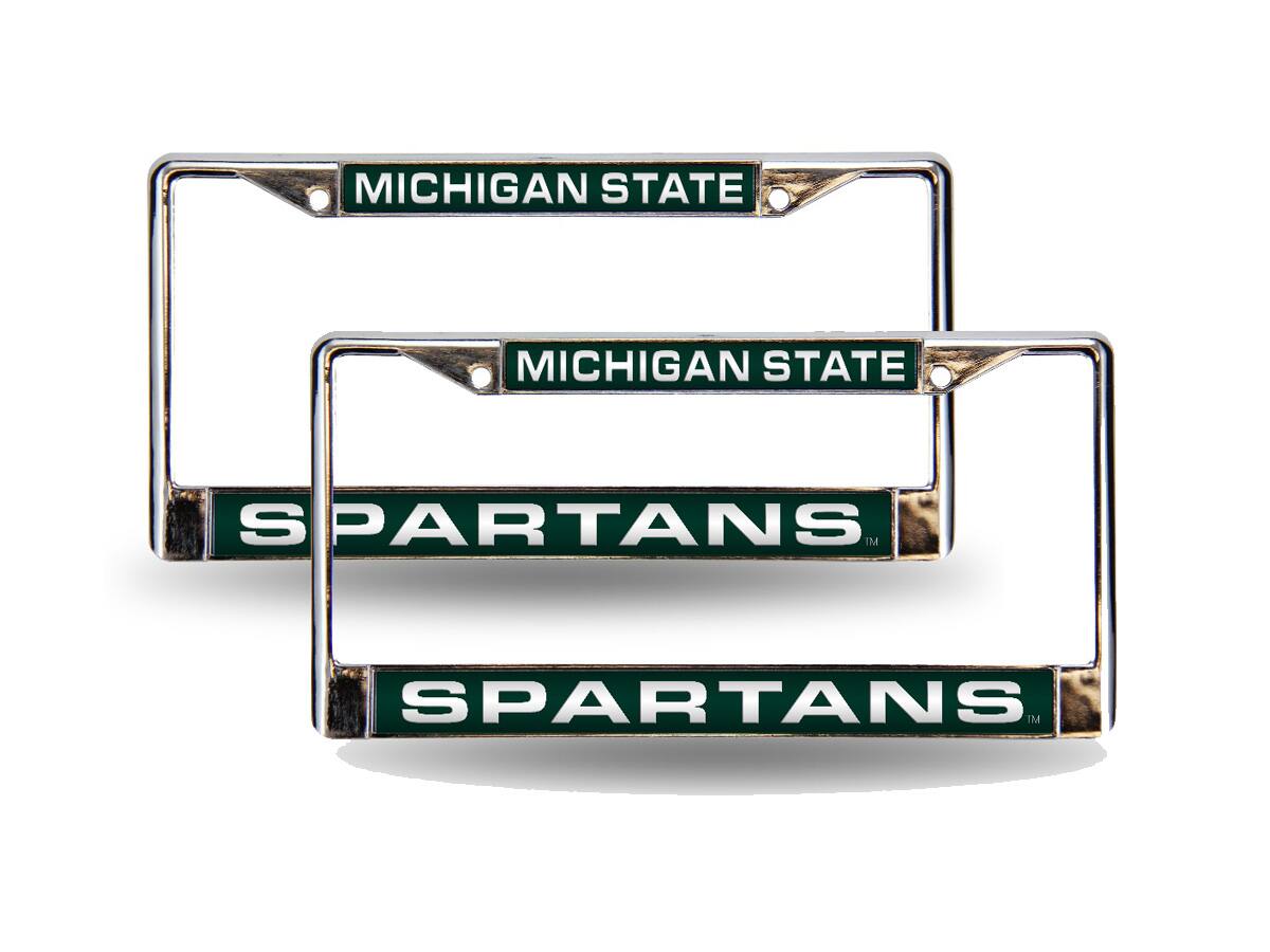 Michigan State Spartans Chrome Metal (2) Laser Cut License Plate Frame Set
