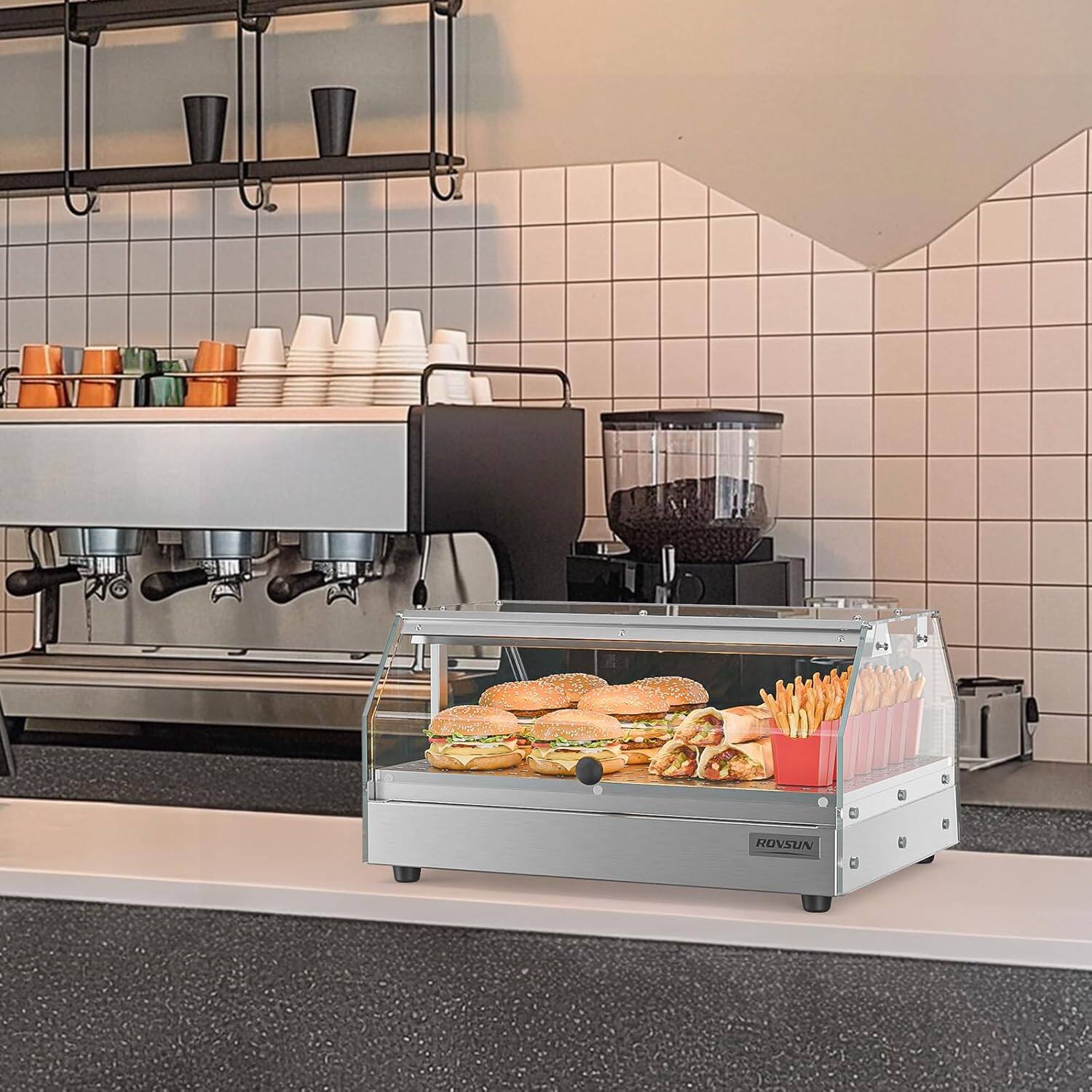 Alt View 7. Winado - Electric Food Warmer Pizza Warmer Countertop, Food Warmer Display Pretzel Warmer with LED Lighting Front and Rear Doors - Silver.