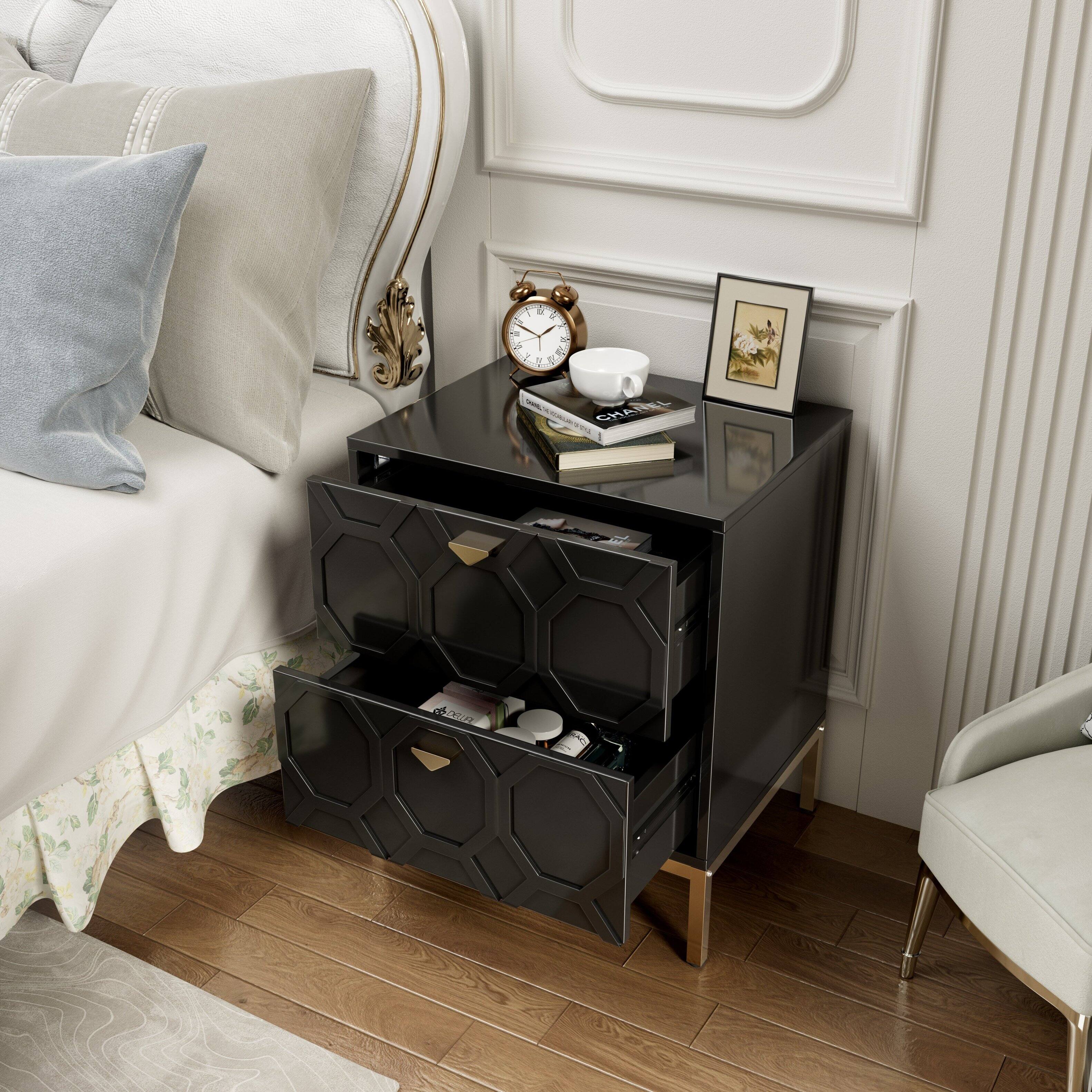 Alt View 3. Boyel Living - Wooden 2-Drawer Side Table - Black.