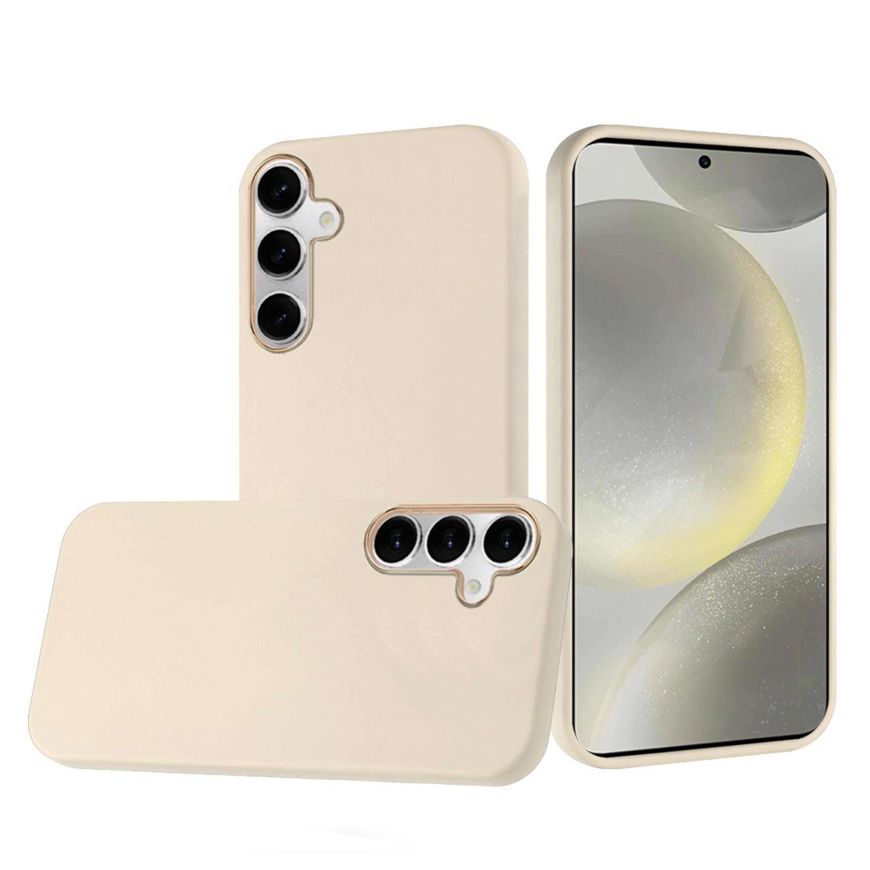 Angle. Kitcheniva - Premium Soft Cover Chrome Buttons Phone Case With Tempered Glass For Samsung Galaxy S25+/S24+ White - White.