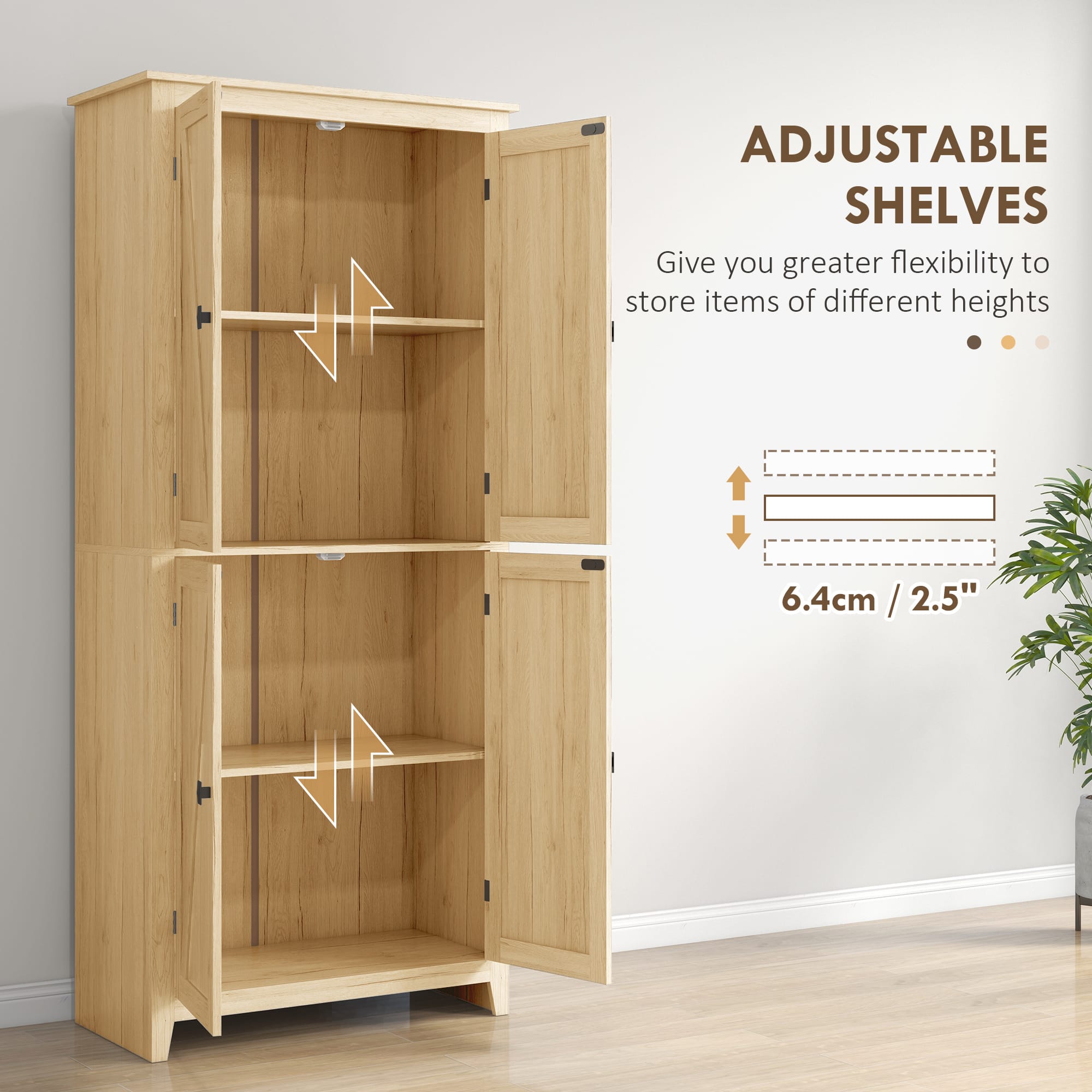 ADJUSTABLE SHELVES, Give you greater flexibility to store items of different heights, 6.4cm / 2.5", 6.4cm / 2.5"