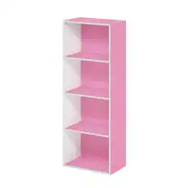 FurniFact - Engineered Wood Bookcase with Open Shelving for Storage and Display - Pink/White