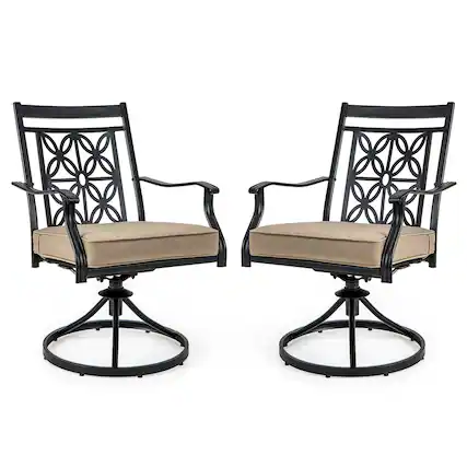 Front. Costway - Costway Patio Swivel Chair 2 PCS Outdoor Bistro Dining Chair Blossom Pattern Backrest - Black, khaki.