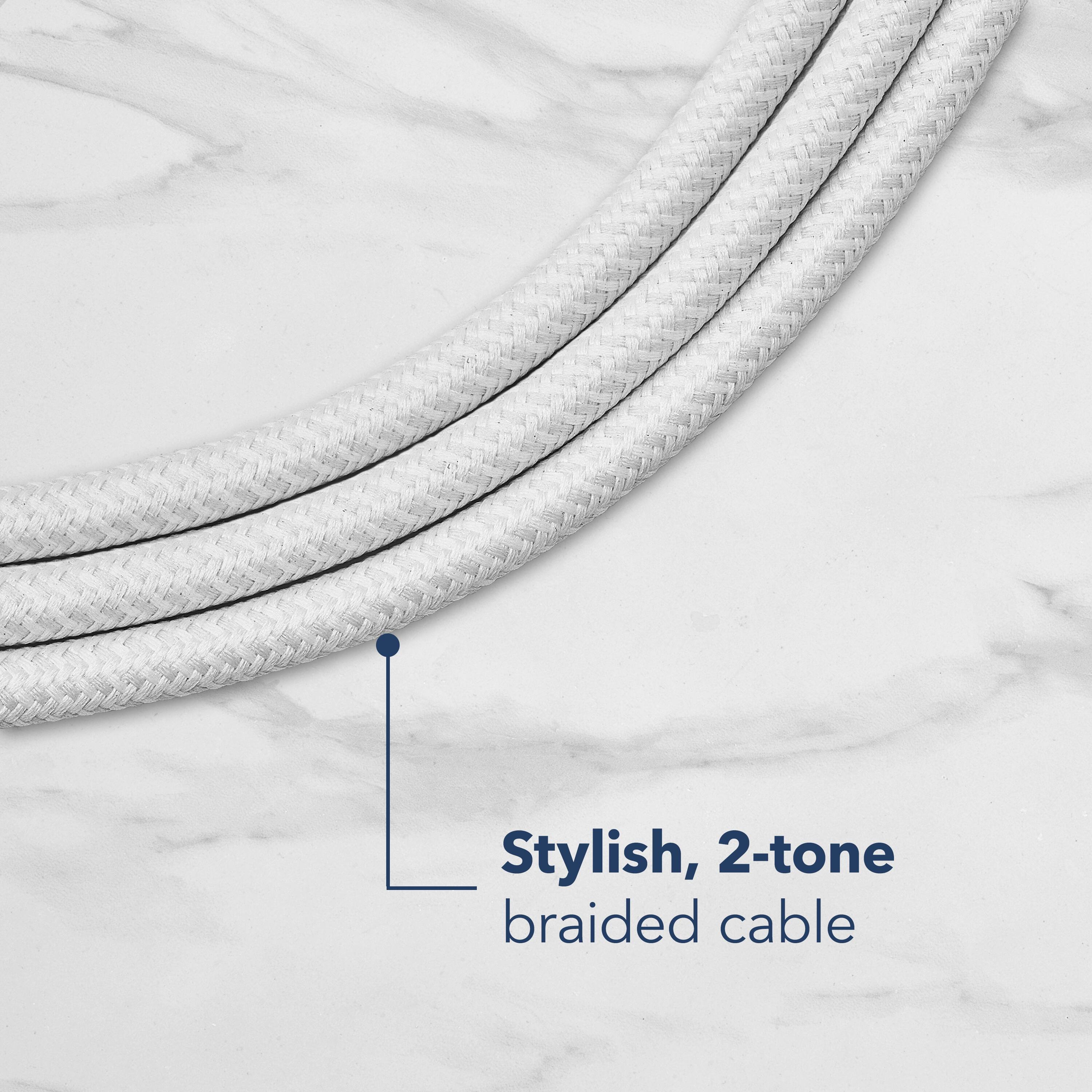 Stylish 2-tone braided cable.
