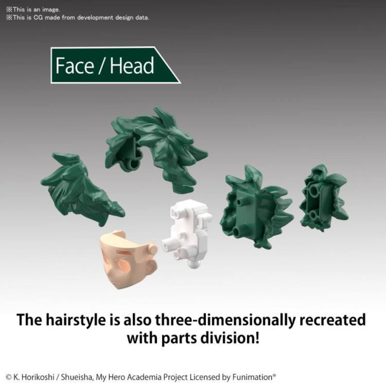 This is an image.  
This is CG made from development design data.  

Face / Head  

The hairstyle is also three-dimensionally recreated with parts division!  

© K. Horikoshi / Shueisha, My Hero Academia Project Licensed by Funimation