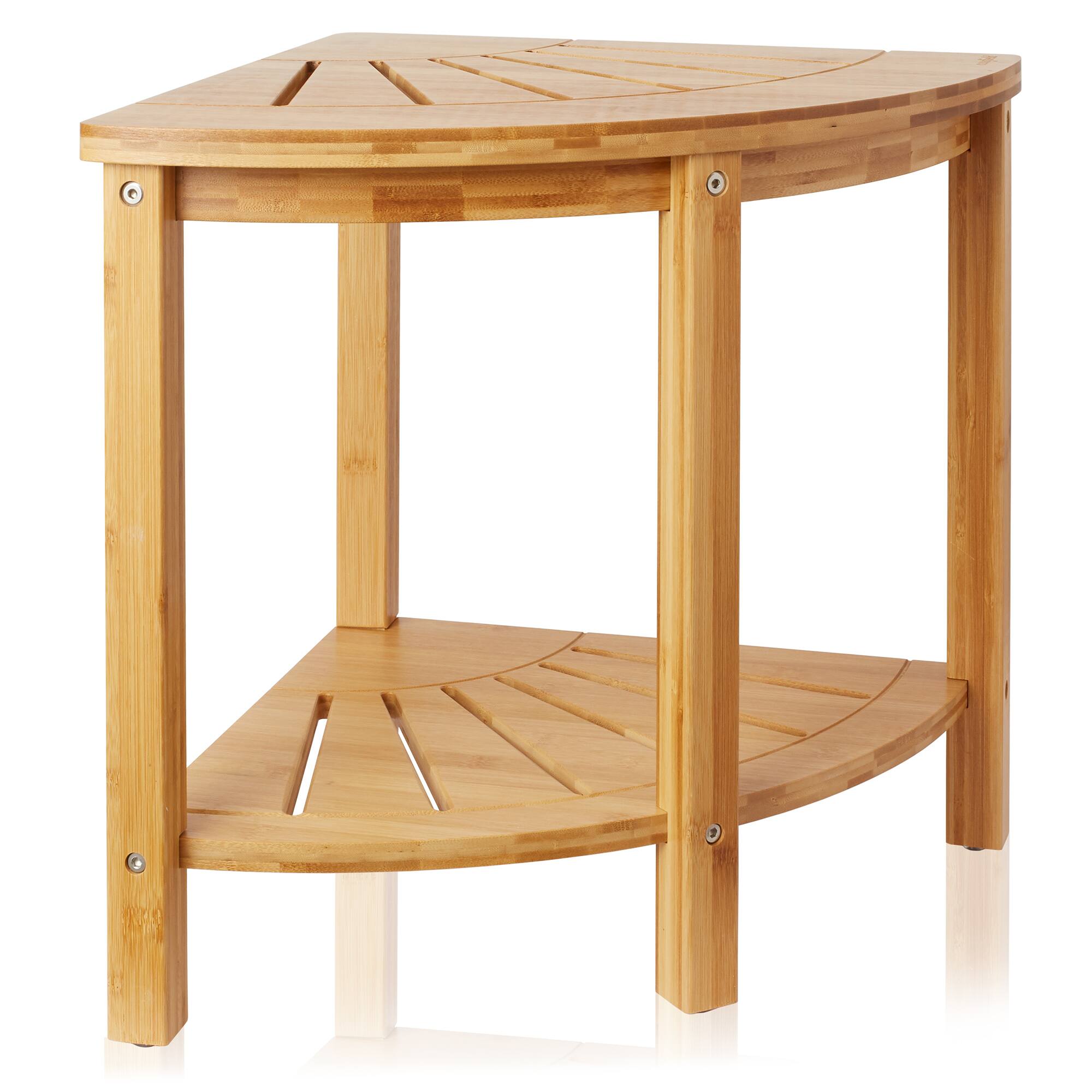 Front. Casafield - Bamboo Corner Shower Bench with Storage Shelf - 2-Tier Bathroom Stool - Natural.