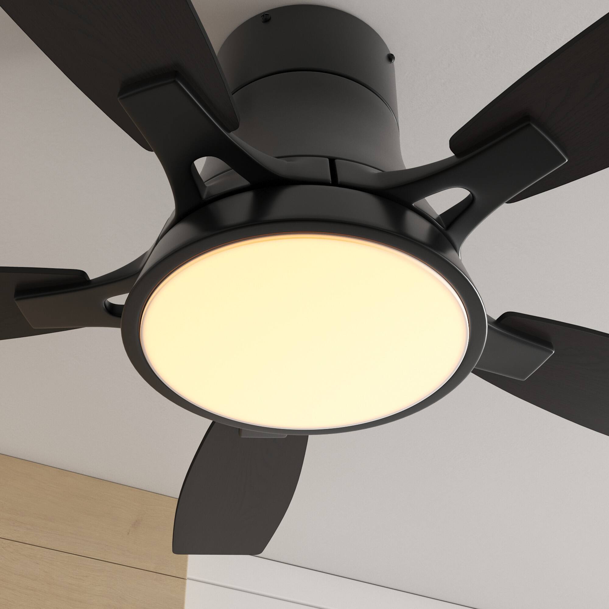 Alt View 5. Siljoy - 42 Inch Black Low Profile Flush Mount Ceiling Fan with Light and Remote Reversible Dimmable for Bedroom  Living Room - Black.