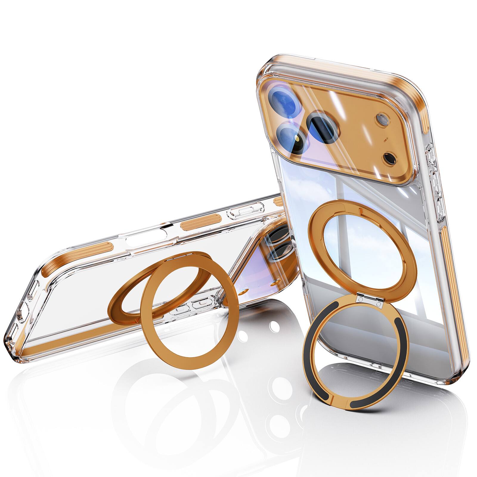 Alt View 3. Dteck - Magnetic Clear Phone Case for Apple iPhone 17 Pro Max with Metal Rotating Stand,Shockproof PC+TPU Slim Transparent Cover - Orange.