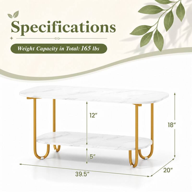 WELLFOR Modern 2 Tier Coffee Table with Faux Marble Top, Center Table ...