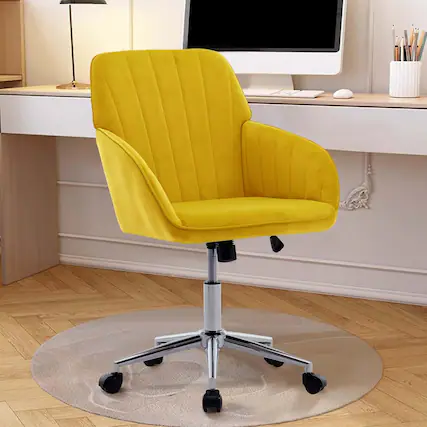 Front. Trinkets Crazed - 24.6" Velvet Office Chair, Ergonomic Swivel Desk Chair with Memory Foam Seat - Adjustable Height Computer Chair - yellow.