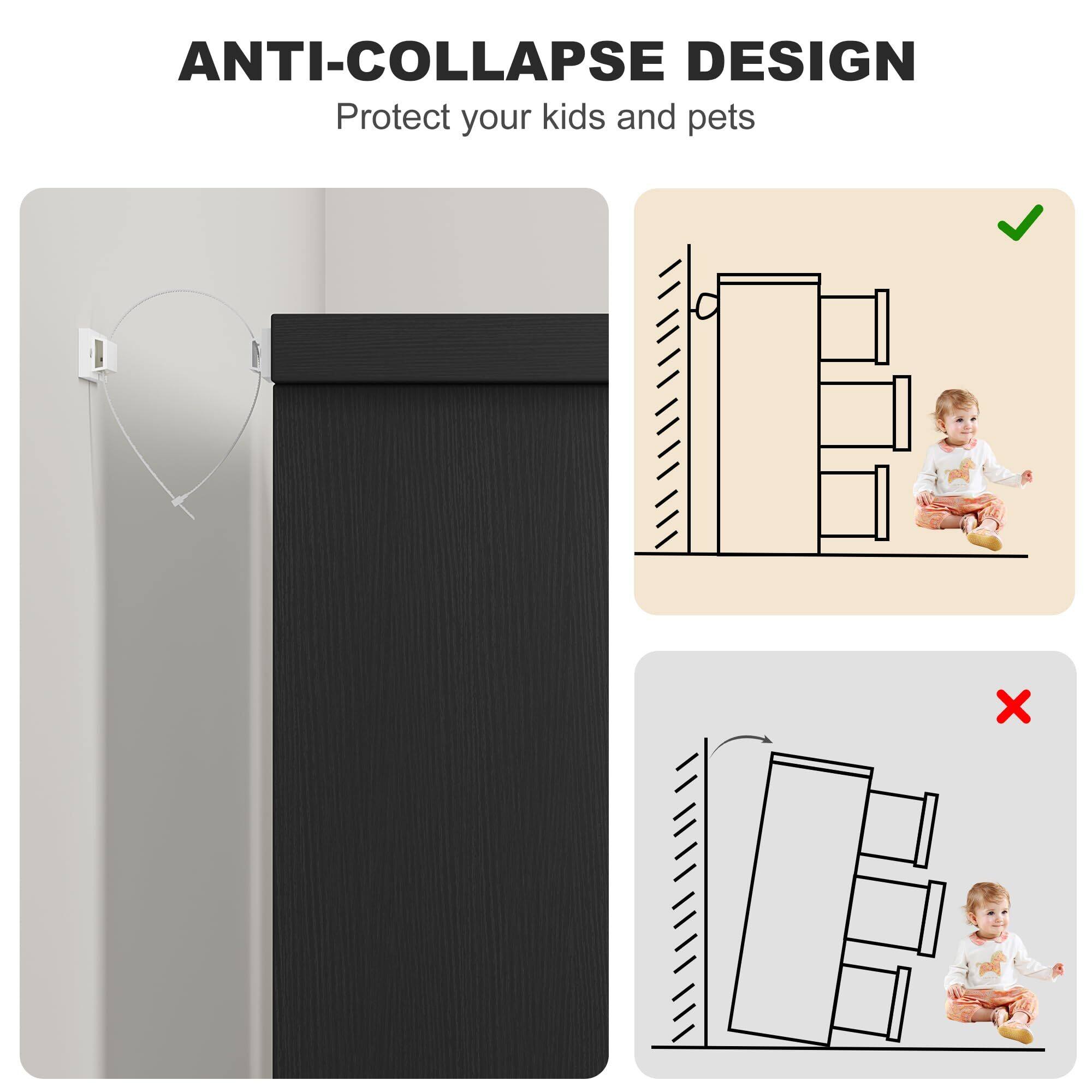 Alt View 5. Acekool - 6 Drawer Dresser for Bedroom, Natural Modern Double Dresser Organizer with Embedded Handles Design - Black.