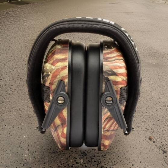 Back. Walkers - Walker's Razor Slim Electronic Shooting Muff (American Flag) with Glasses Bundle - N/A.