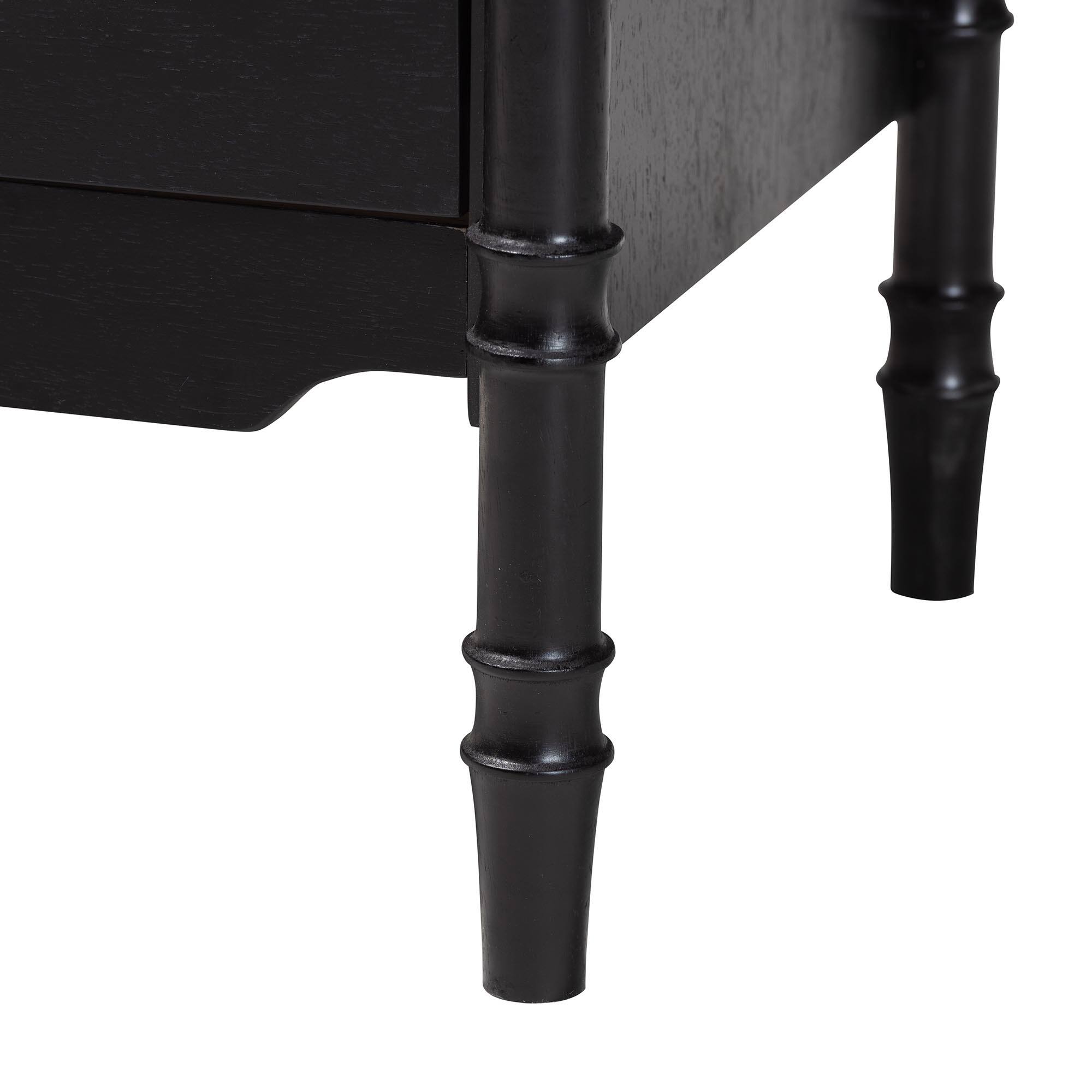 Alt View 2. Baxton Studio - Marisela Wood Nightstand with Gold Handles - 2-Drawer Bedside Table with Bamboo-Inspired Legs - Black.