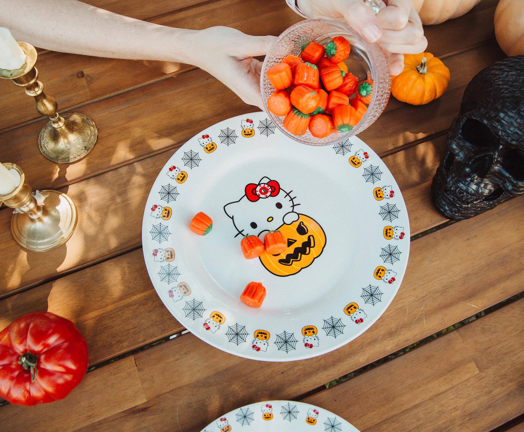 Alt View 3. Silver Buffalo - Sanrio Hello Kitty Pumpkin Boo 11-Inch Ceramic Dinner Plate - Orange.
