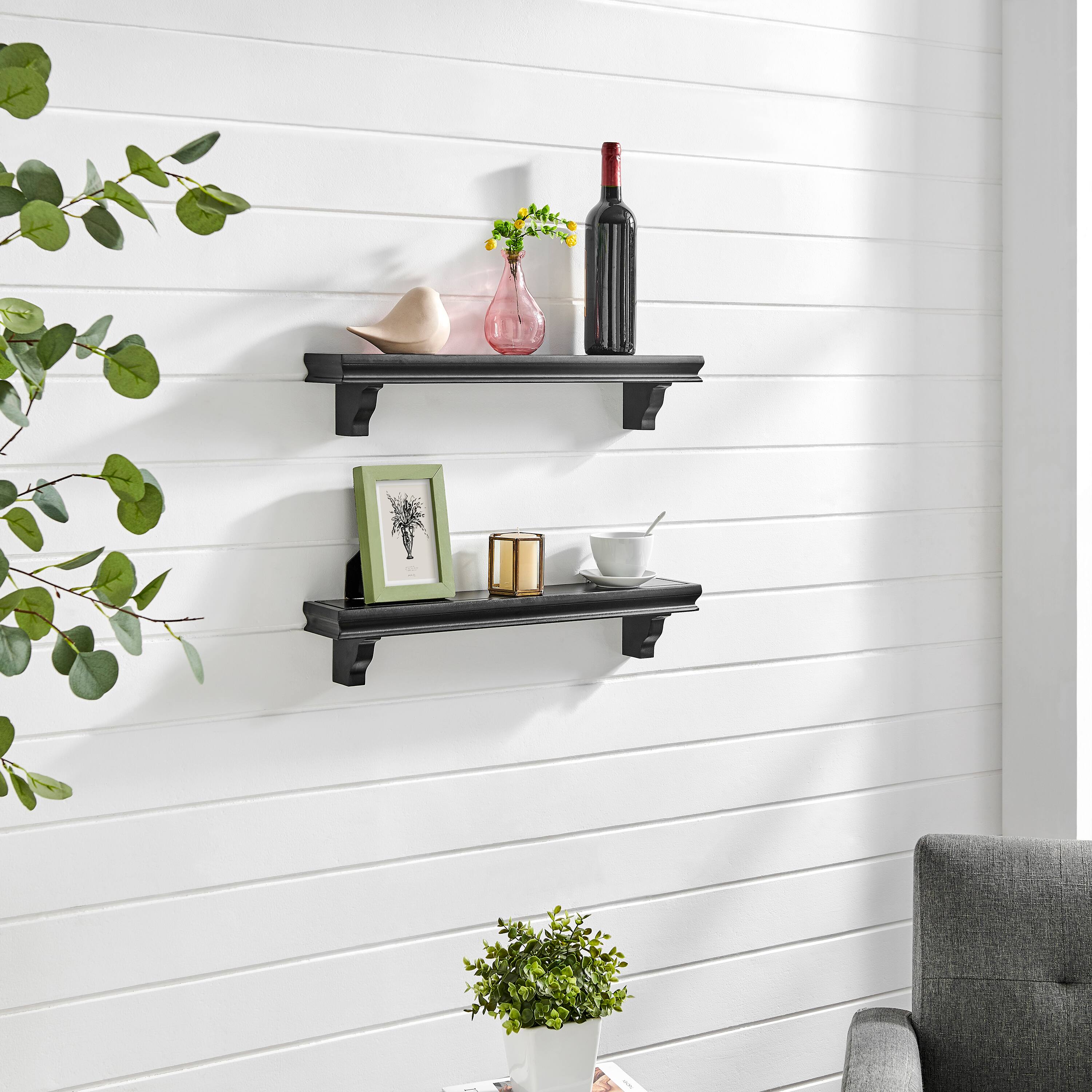 Left. Danya B - 24" Wall Display Ledge Shelves – (Set of 2) - Black - Black.
