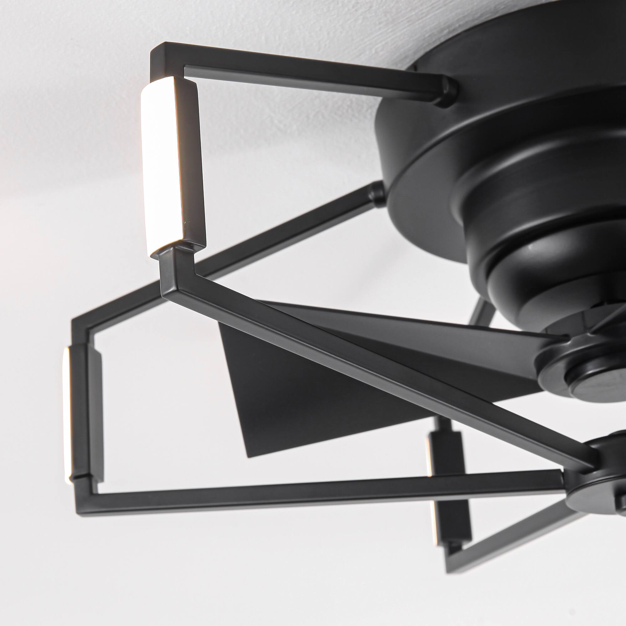 Alt View 9. Parrot Uncle - 21" Modern Black Unique Low Profile Caged Ceiling Fan with Light and Remote - Black.