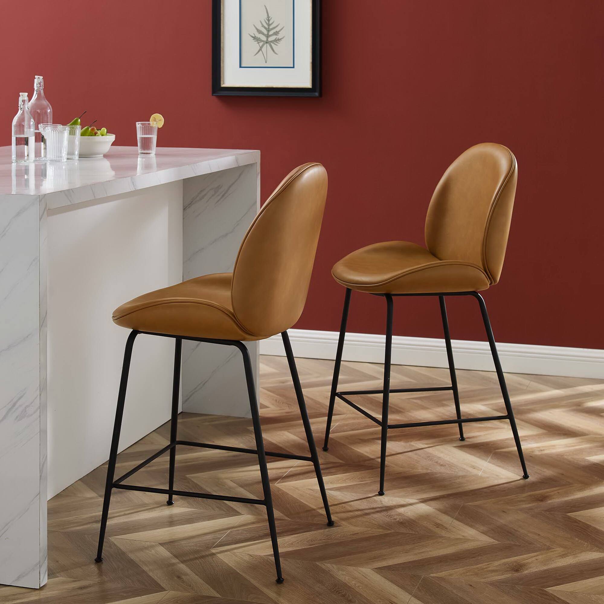 Alt View 1. Modway - Scoop Black Powder Coated Steel Leg Vegan Leather Counter Stool by Modway - Brown.
