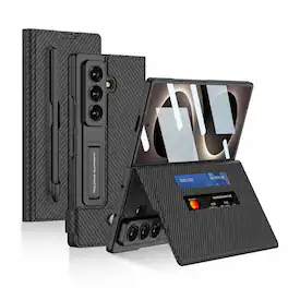 Dteck - For Samsung Galaxy Z Fold 8 Ultra Wallet Case, Magnetic Wallet Card Kickstand Full Body Pen Holder Protective Cover - Carbonfiber