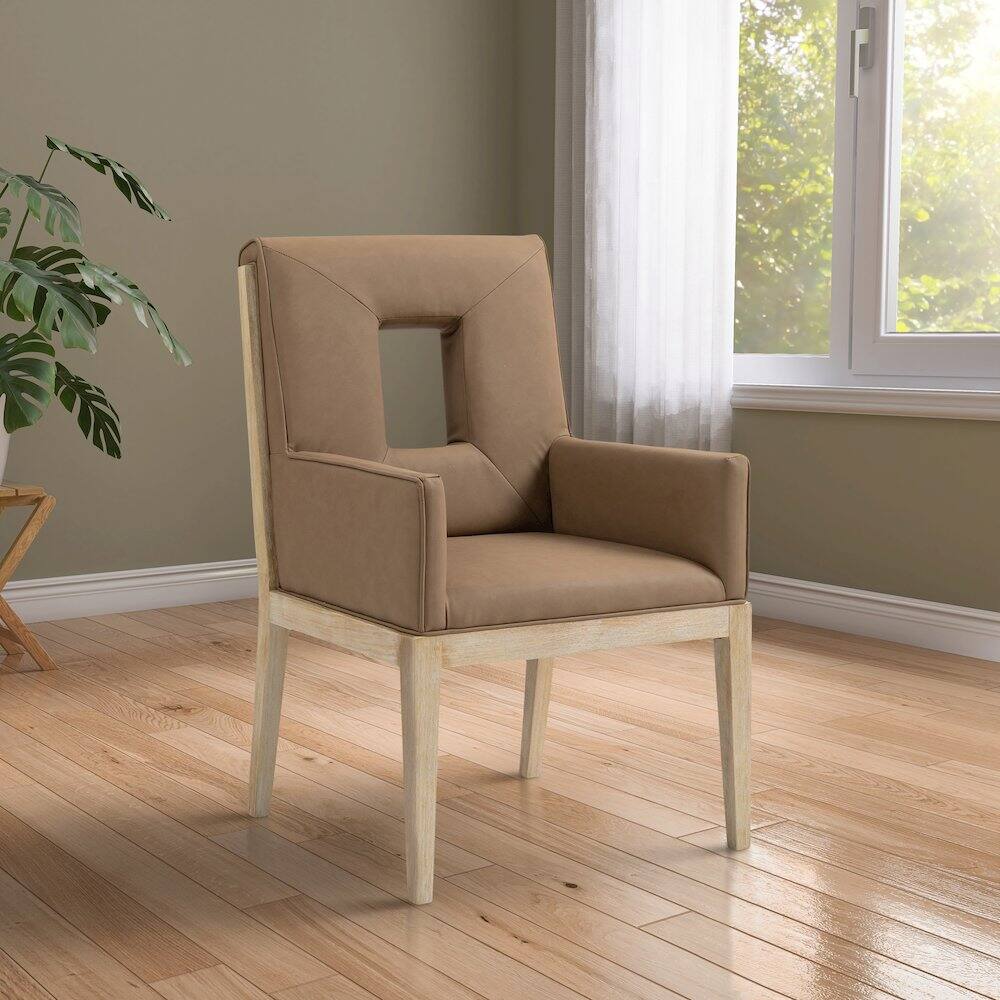 Alt View 1. Meridian Furniture - Gwendolyn Brown Vegan Leather Dining Arm Chair - Brown.