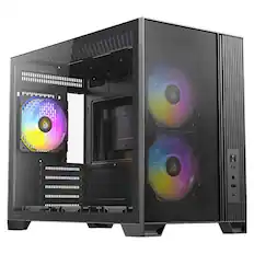 Front. Antec - FLUX M 3mm Tempered Glass Side Panel Micro-ATX Case, 6 x 120 Fans Included - Black.