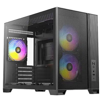 Front. Antec - FLUX M 3mm Tempered Glass Side Panel Micro-ATX Case, 6 x 120 Fans Included - Black.