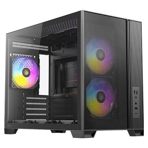 Antec - FLUX M 3mm Tempered Glass Side Panel Micro-ATX Case, 6 x 120 Fans Included - Black