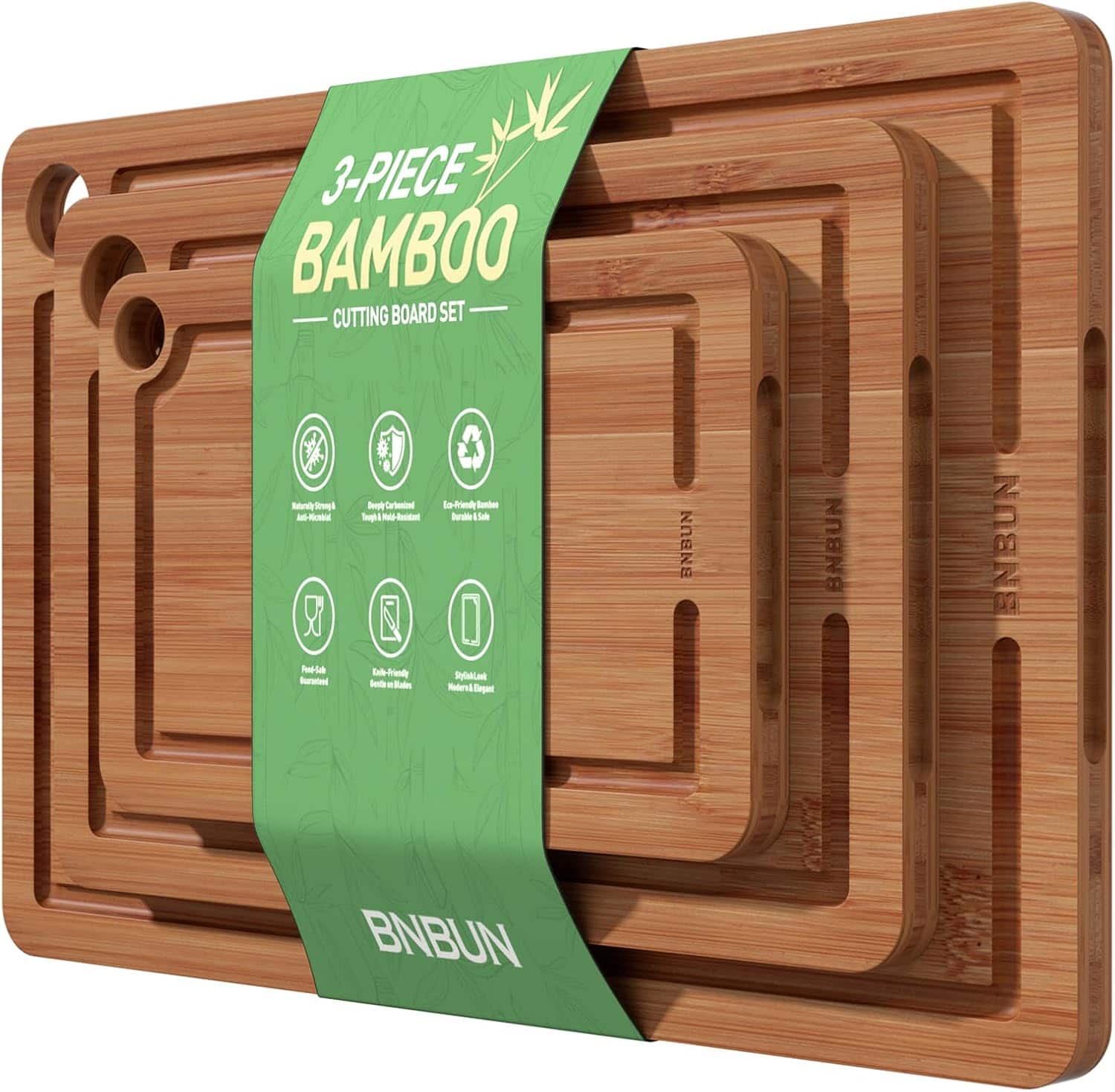 PARKER SLATER - Bamboo Cutting Board Set, Non-Slip, Juice Groove, Built-In Handles
