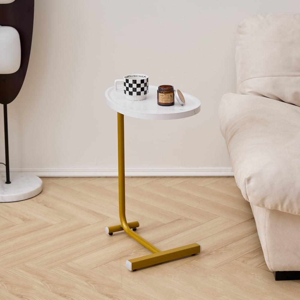 Loheer - C-Shaped Side Table Small Sofa Table Narrow End Table for Small Spaces - White