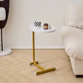 Loheer - C-Shaped Side Table Small Sofa Table Narrow End Table for Small Spaces - White