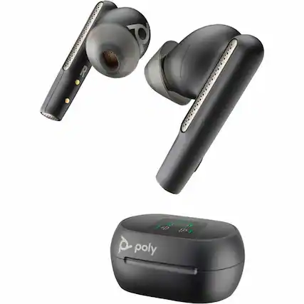 Front. HP - Poly Voyager Free 60+ UC M Carbon Black Earbuds - Black.
