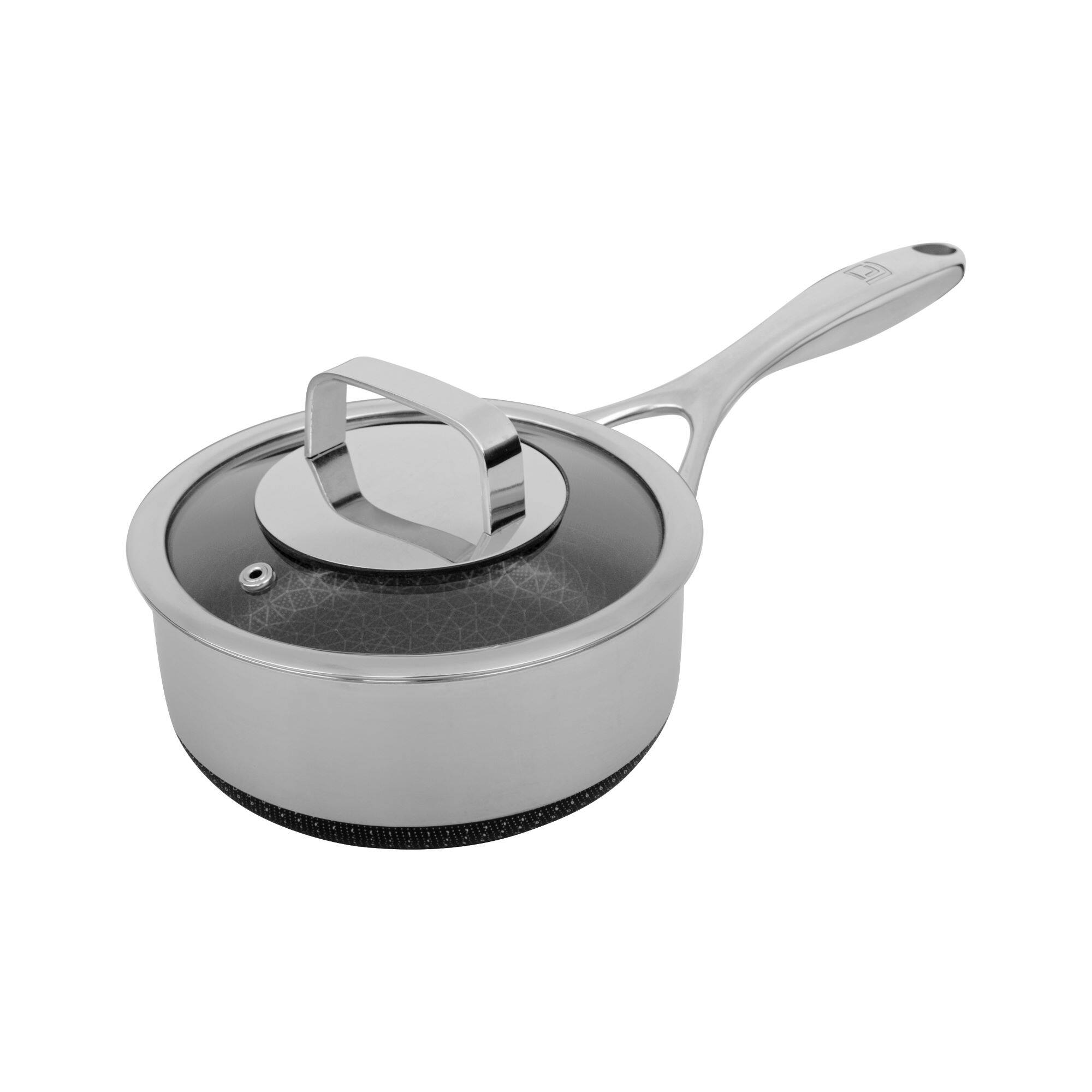Alt View 1. Livwell Brands - DiamondClad™ 1.5 Quart Hybrid Nonstick Stainless Steel Saucepan and Lid, Dishwasher Safe, PFOA-free – Silver/Black - Silver/Black.