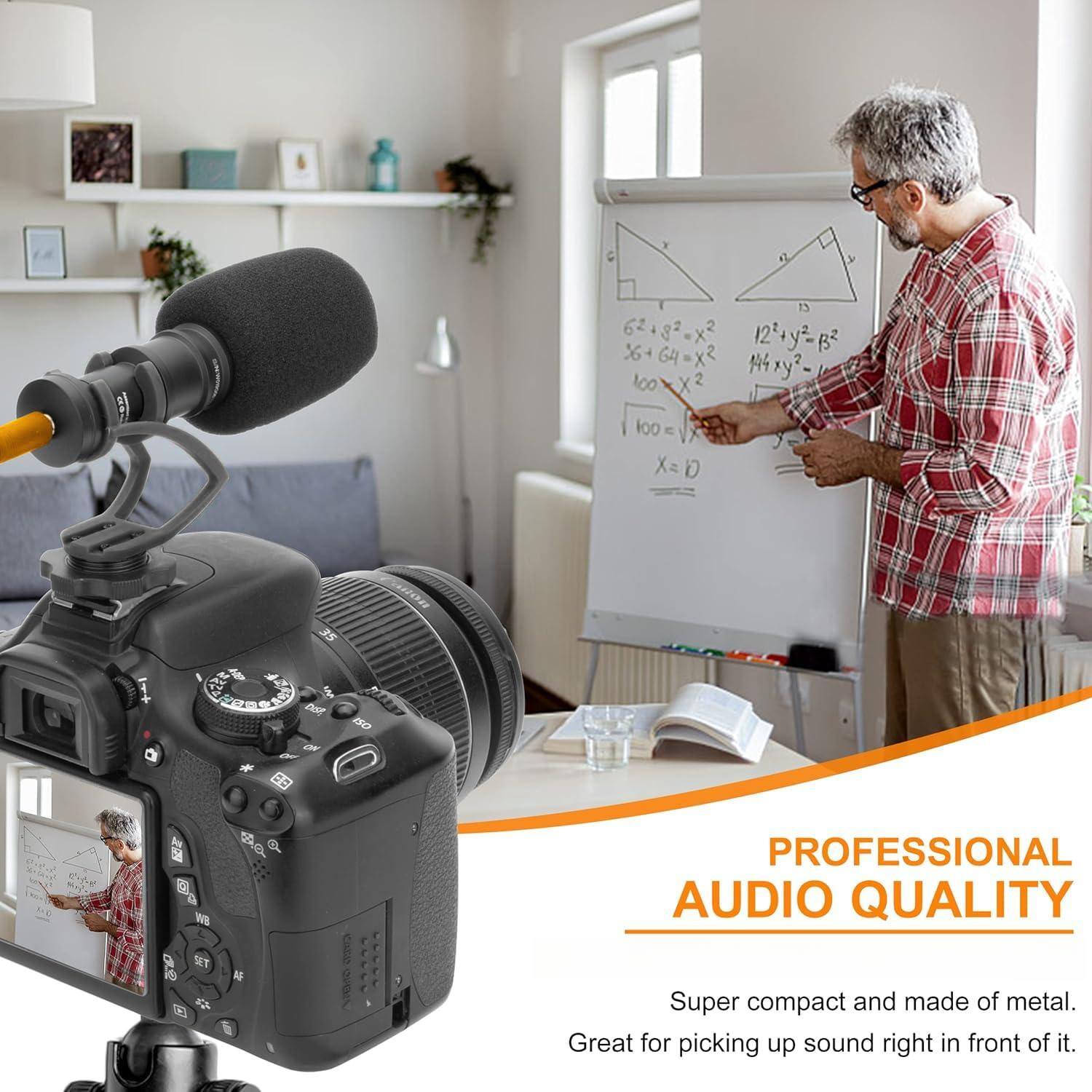 Sure, here is the corrected and grouped text from the image:

---

**PROFESSIONAL AUDIO QUALITY**

Super compact and made of metal. Great for picking up sound right in front of it.

---

**Mathematical Equations:**

- \(62^2 + 64^2 = x^2\)
- \(12^2 + 4y^2 = B^2\)
- \(144xy^2 = 100x^2\)
- \(100 = x^2\)
- \(x = 10\)

---

**Camera Display:**

- PROFESSIONAL AUDIO QUALITY
- Super compact and made of metal. Great for picking up sound right in front of it.

---