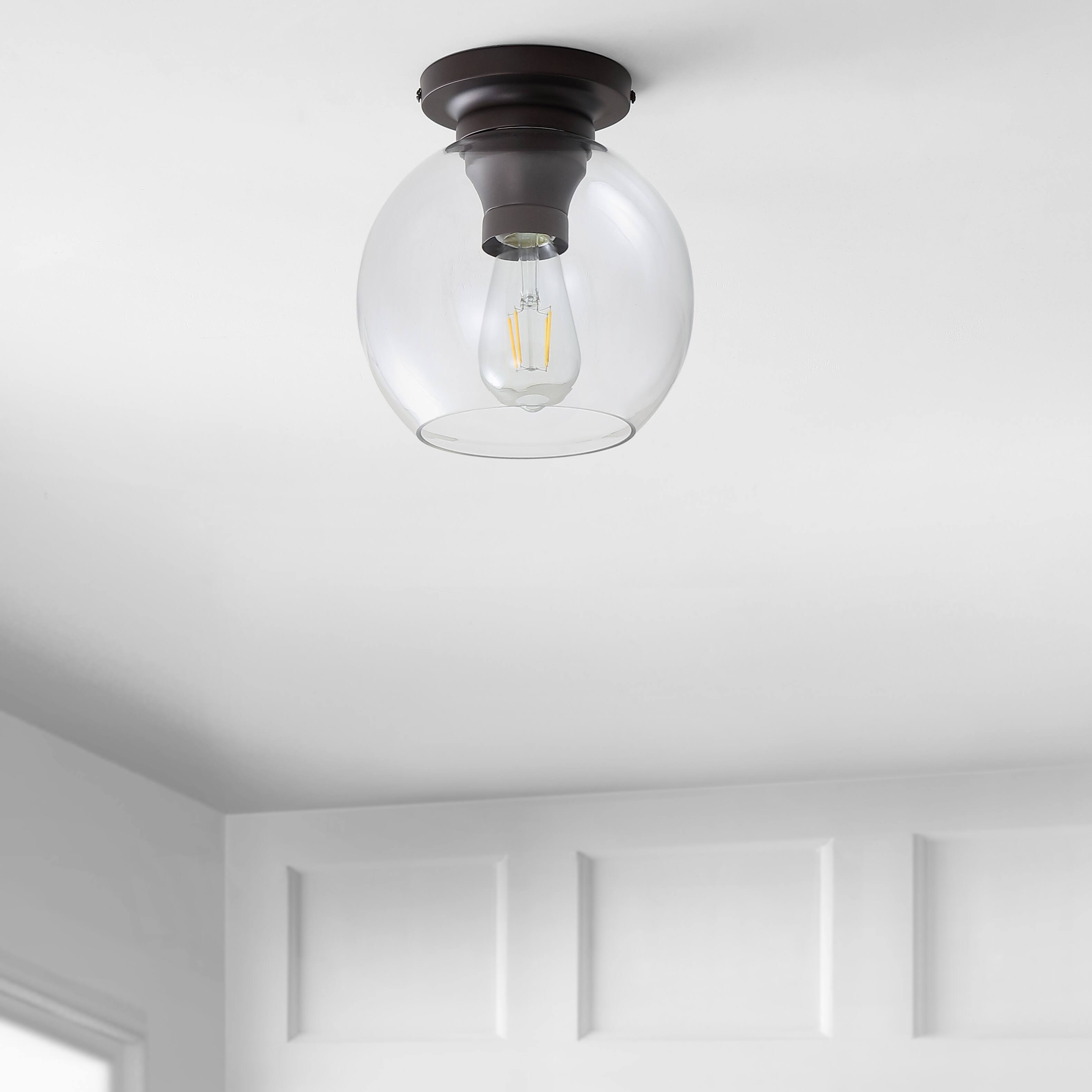 Alt View 5. Jonathan Y - Atlas 7.75" Metal/Glass LED Flush Mount, Oil Rubbed Bronze - Oil Rubbed Bronze.
