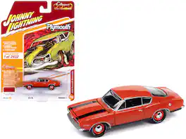 Johnny Lightning - 1969 Plymouth Barracuda Orange Black Stripes Classic Gold Collection 2023 Release 2 Limited 2932pcs 1/64 - Orange With Black
