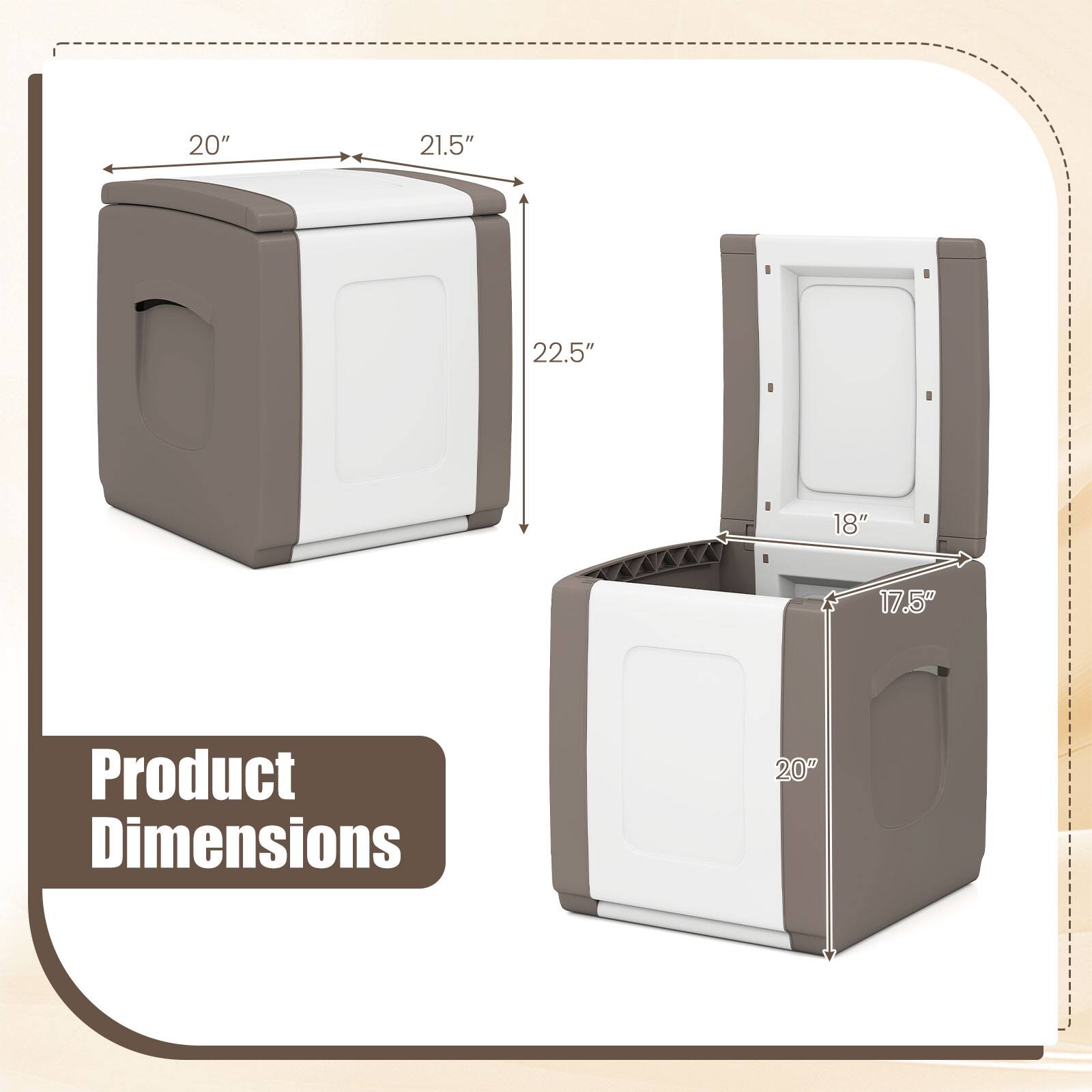 Product Dimensions

20" x 21.5" x 22.5"  
18" x 17.5" x 20"