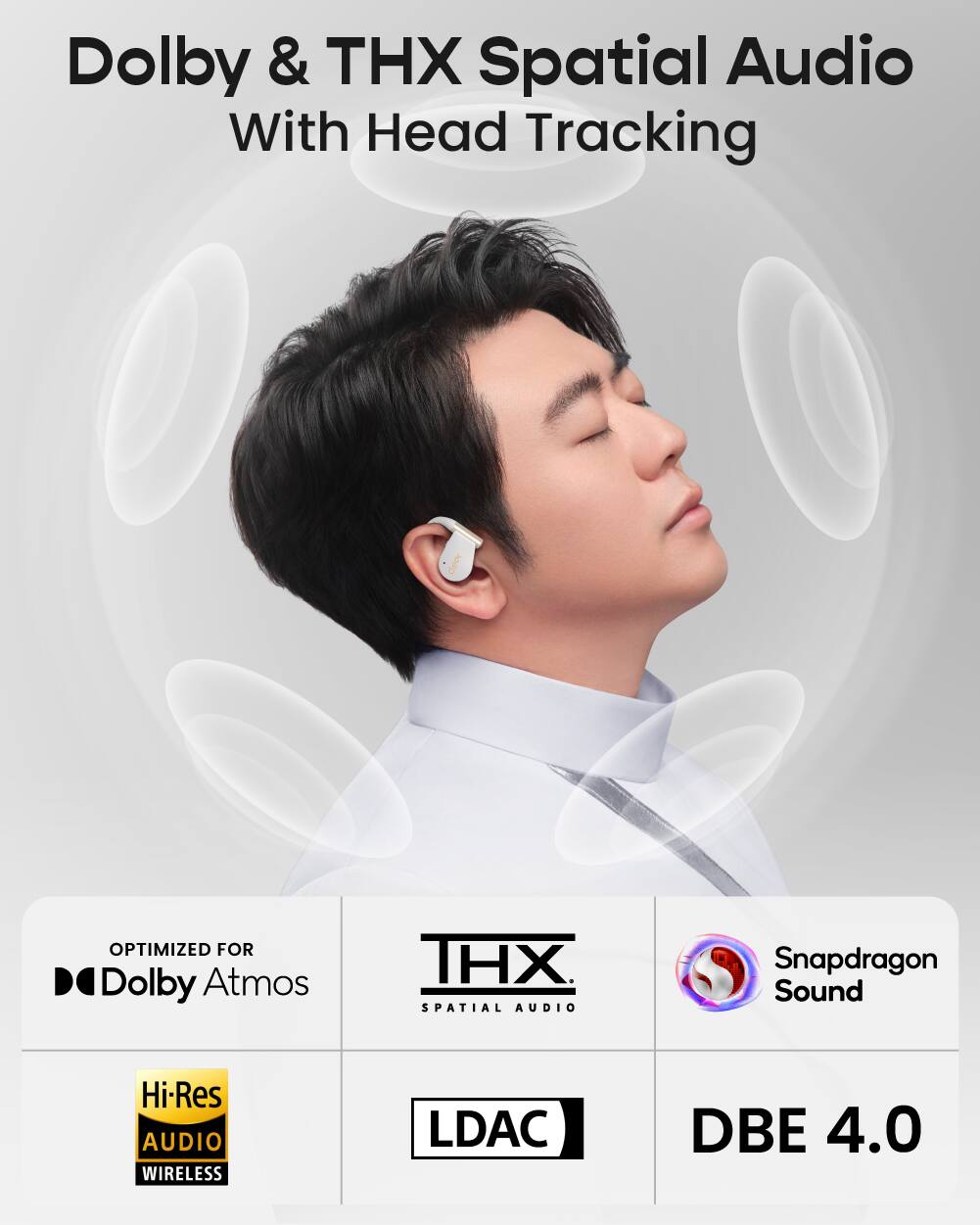 Dolby & THX Spatial Audio With Head Tracking

- OPTIMIZED FOR Dolby Atmos
- THX SPATIAL AUDIO
- Snapdragon Sound
- Hi-Res AUDIO WIRELESS
- LDAC
- DBE 4.0