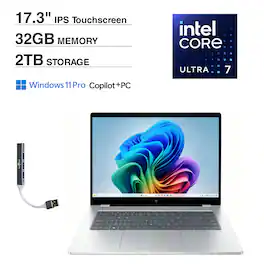 HP - OmniBook X 17 Laptop 17.3 FHD (Intel Ultra 7-258V, 32GB LPDDR5X, 2TB PCIe SSD, Win 11 Pro) w/USB Hub - Glacier Silver