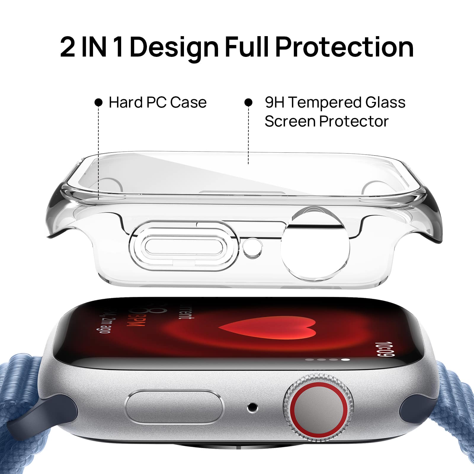 2 IN 1 Design Full Protection Hard PC Case 9H Tempered Glass Screen Protector - 1 mrent Jus 2m 1 3M ag --- 10:09