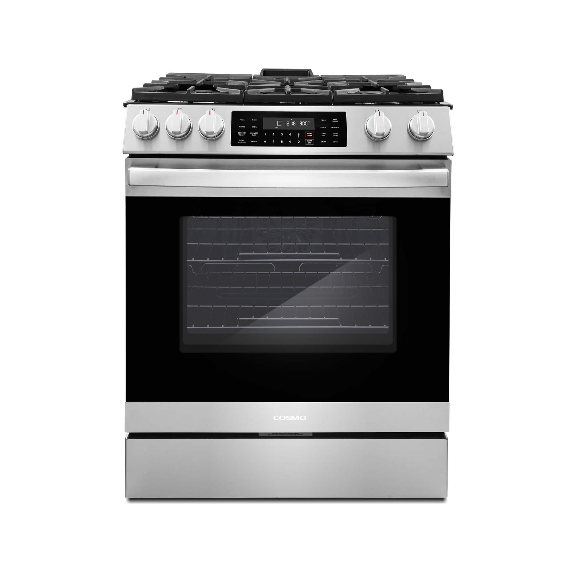 COSMO - COS-GRC305KTD 30 in. Lumin Collection 6.1 cu. ft. Gas Range with 5 Burners, Convection Oven, Self Clean, Air Fry - Stainless Steel