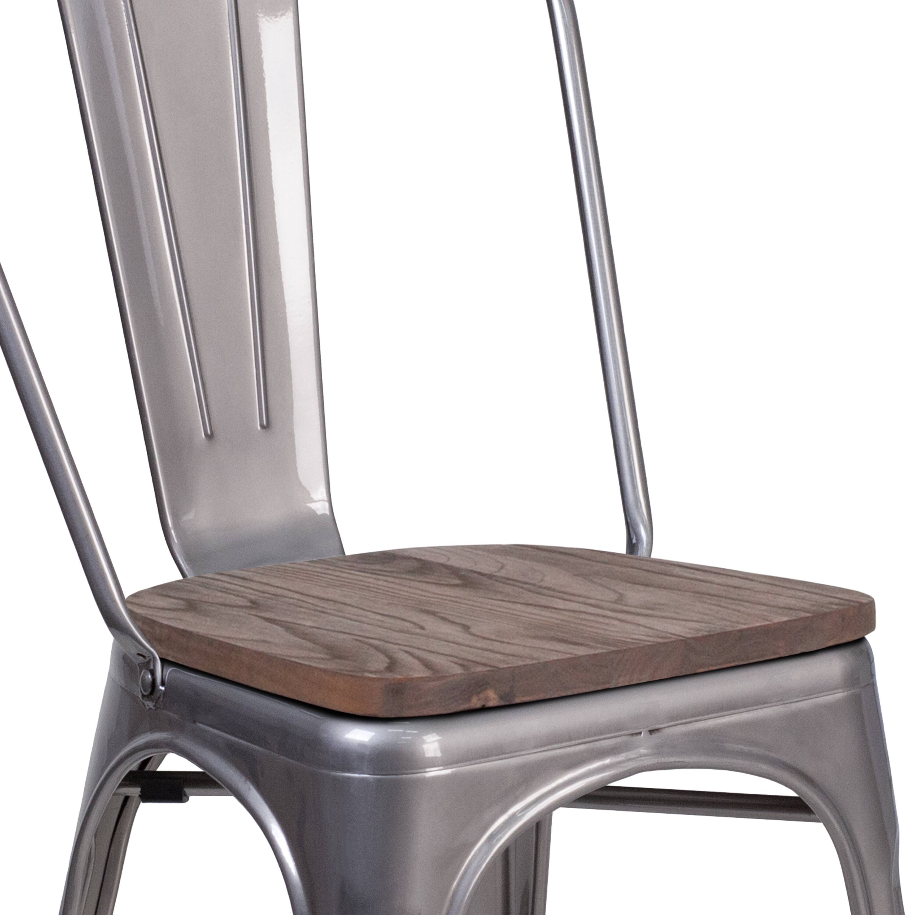 Alt View 9. Emma + Oliver - 4 Pack Metal Stackable Chair with Wood Seat - Clear Coated.