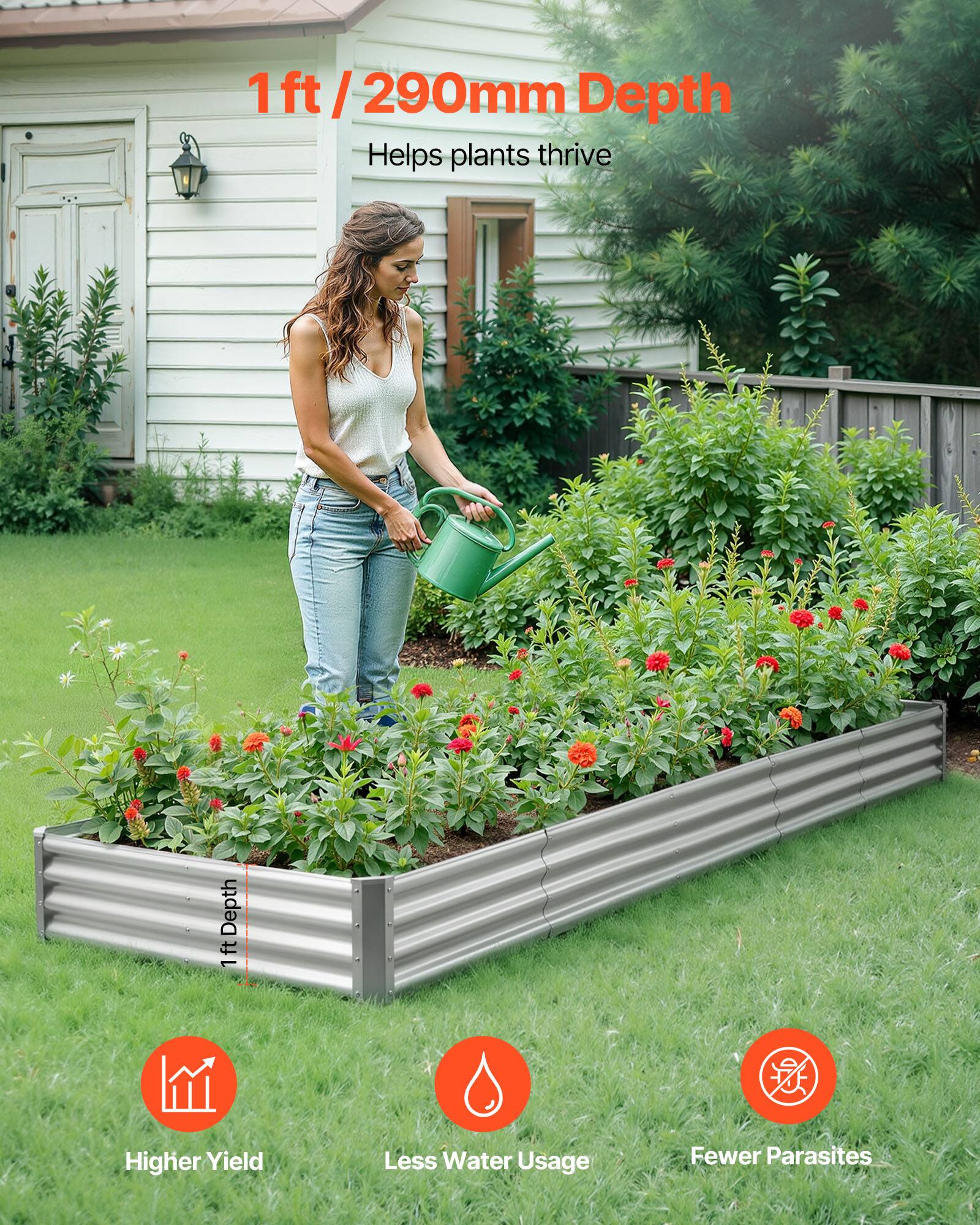 1 ft / 290mm Depth  
Helps plants thrive  

Higher Yield  
Less Water Usage  
Fewer Parasites