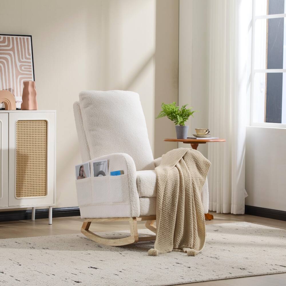 Alt View 7. Loheer - Loheer White Teddy Fleece Nursery Rocker Breastfeeding Glider Chair - White.