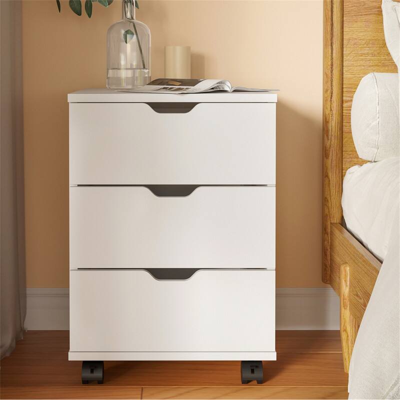 Alt View 4. HTUTWOO - 3-Drawer Vertical Filing Cabinet - Rolling Wood Mobile File Cabinet, Under Desk Design, With Casters, Non-Assembled - White.