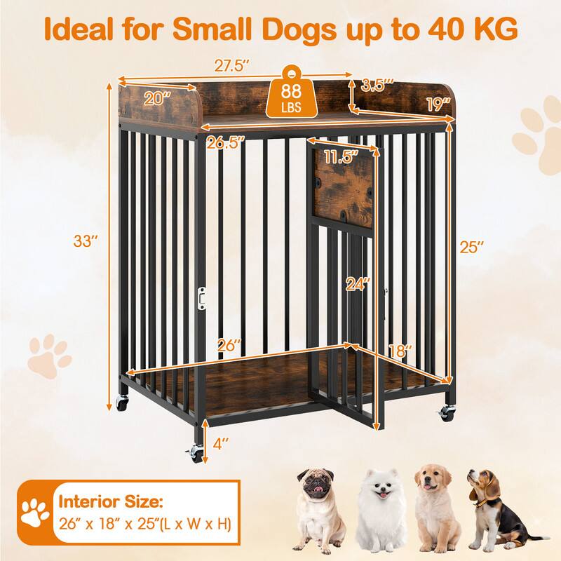 Ideal for Small Dogs up to 40 KG

27.5"  
20"  
26.5"  
33"  
25"  
24"  
26"  
18"  
4"  
3.5"  
19"  
11.5"  

Interior Size: 26" X 18" X 25" (L X W X H)