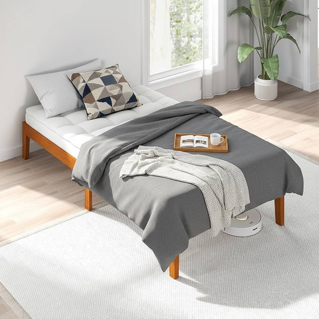 Alt View 6. AOITUN - Twin Solid Wood Platform Bed Frame, Low Profile 12 Inch, No Box Spring Needed, Minimalist Design for Dorm & Guest Room - brown.